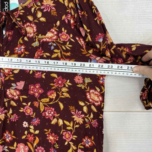 Papermoon Stitch Fix Women 2XL Top Red Floral Boho Tie Neck Pullover 3/4 Slv NWT - Picture 8 of 9